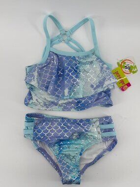 Penelope Mack Girls Mermaid Swimsuit Size 5 NWT Tankini 2-Pc UPF 50+ Blue